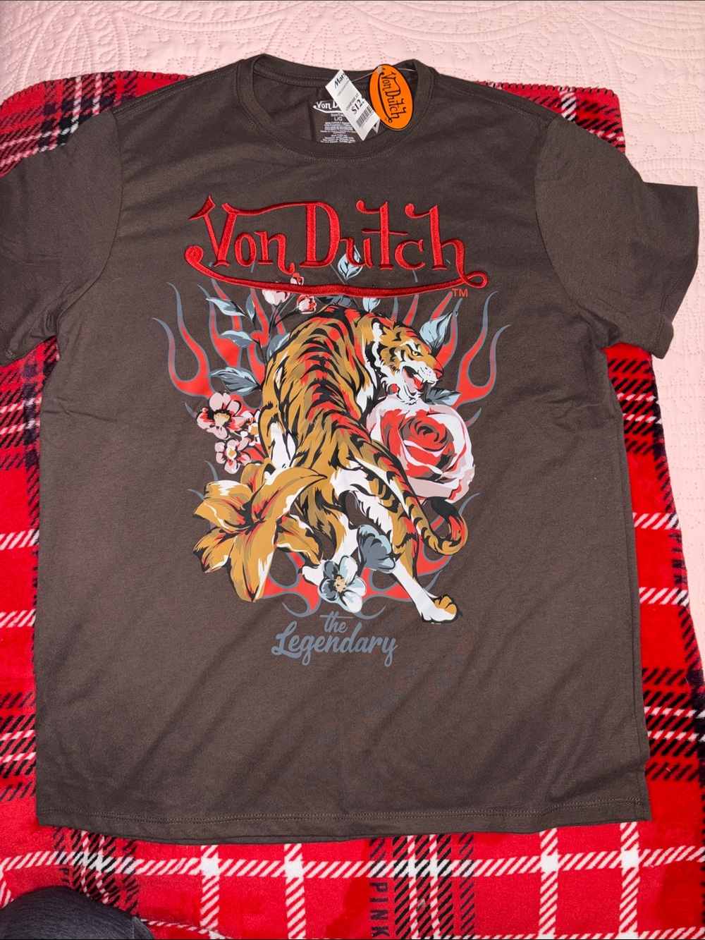 Von Dutch Brown Short-Sleeve Tiger & Floral Graphic Tee